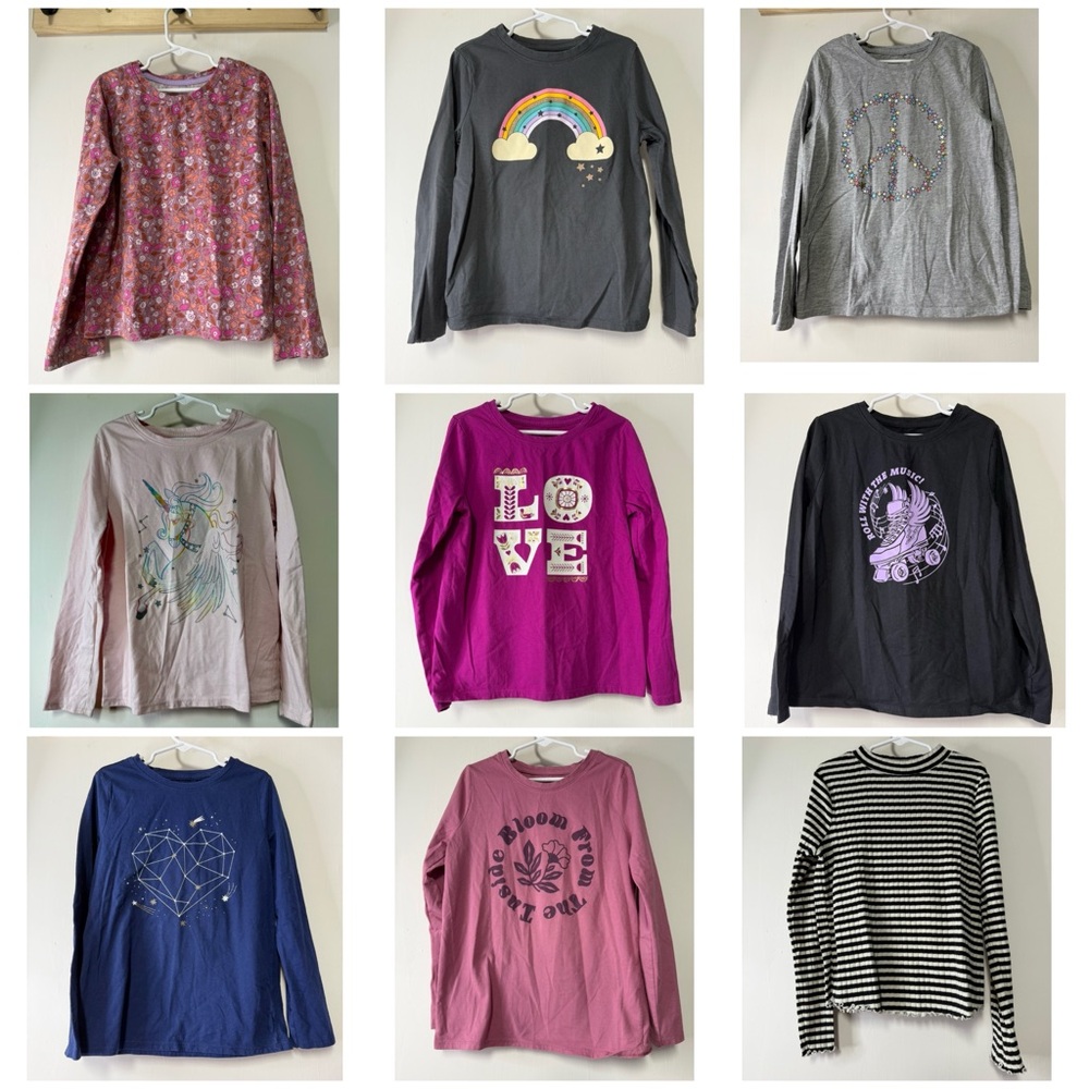 Bundle of (9) Cat & Jack girls long sleeve tops, size M